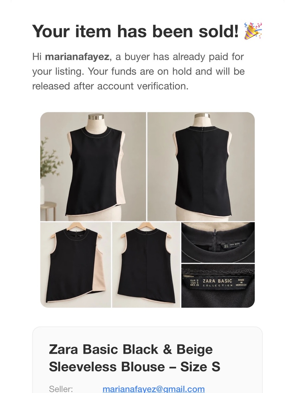 Zara Black and Beige Sleeveless Blouse